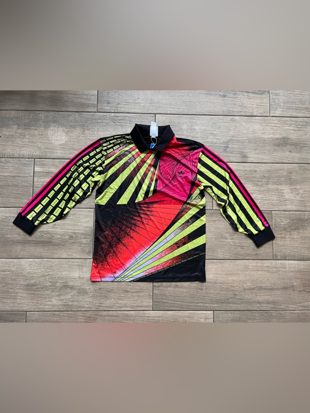NWT adidas Men's Neon Yellow Black Pink Graphic Long Sleeve Goalie Jersey